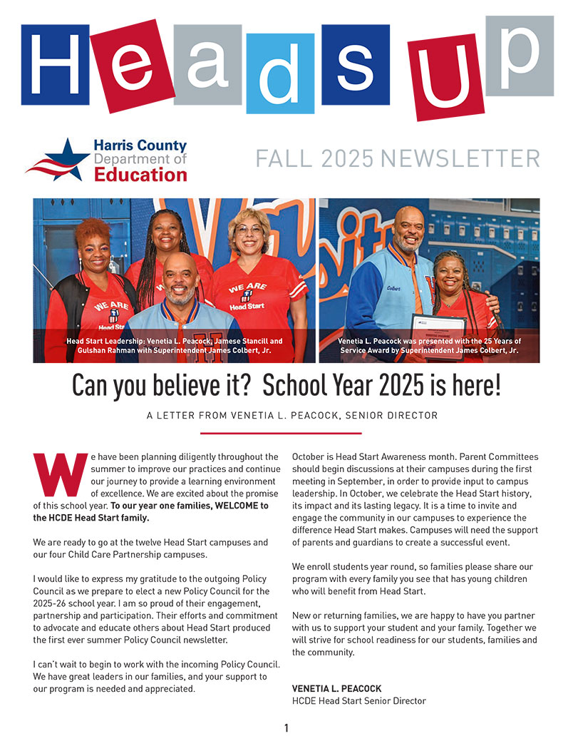 This is the cover of the Head Start Heads Up newsletter